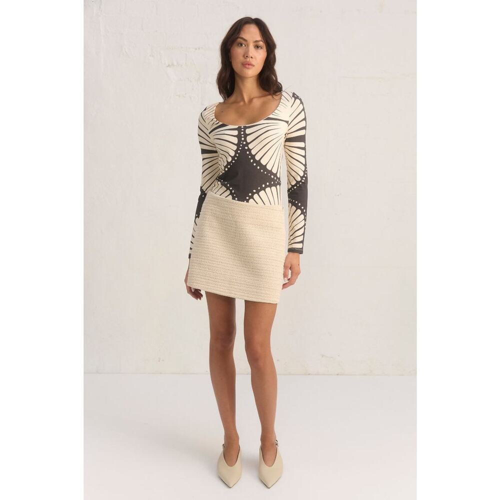 Mon Renn Anthropologie Inca Mini Skirt Texture Crochet A-Line Ecru NWT Small